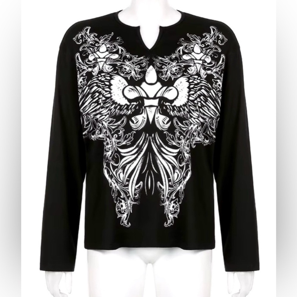 Y2K Grunge Oversized Black T-shirt Long Sleeve Top